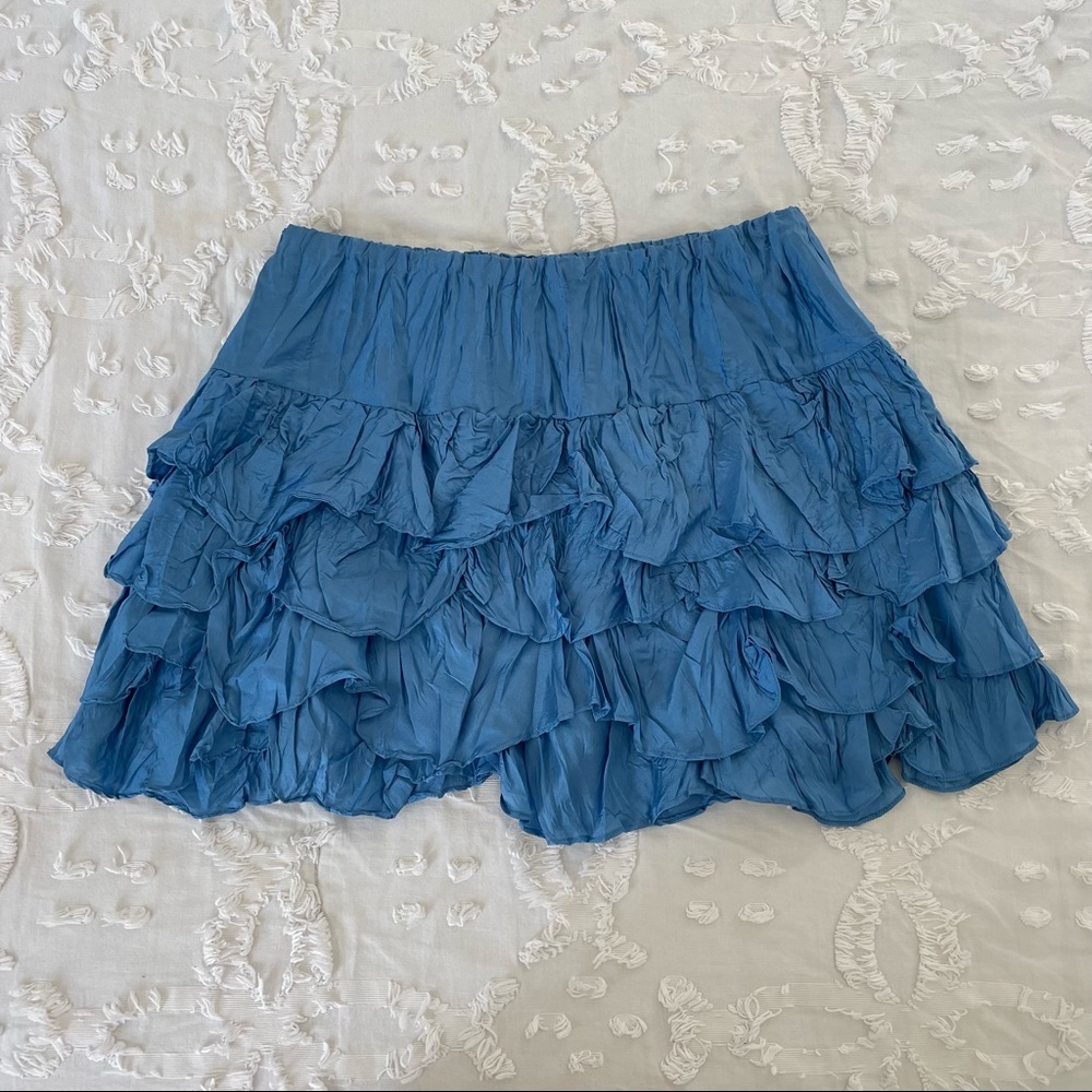 NWT Ralph Lauren Rugby Women’s Blue 100% Silk Layered Ruffle Skirt